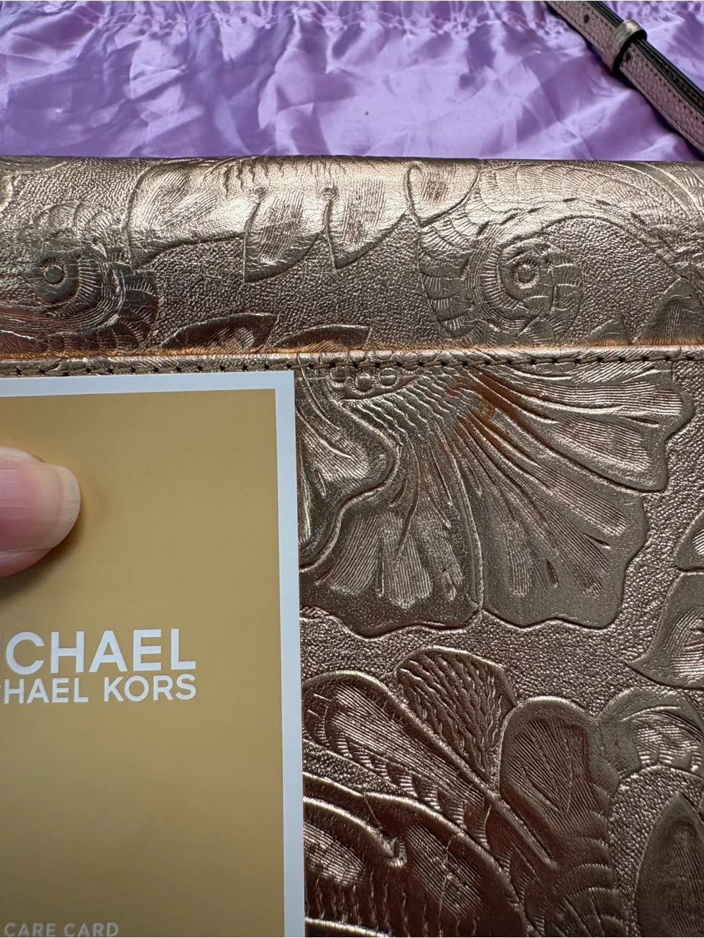 Michael Kors Metallic Leather Embossed Floral Crossbody - Rose Gold